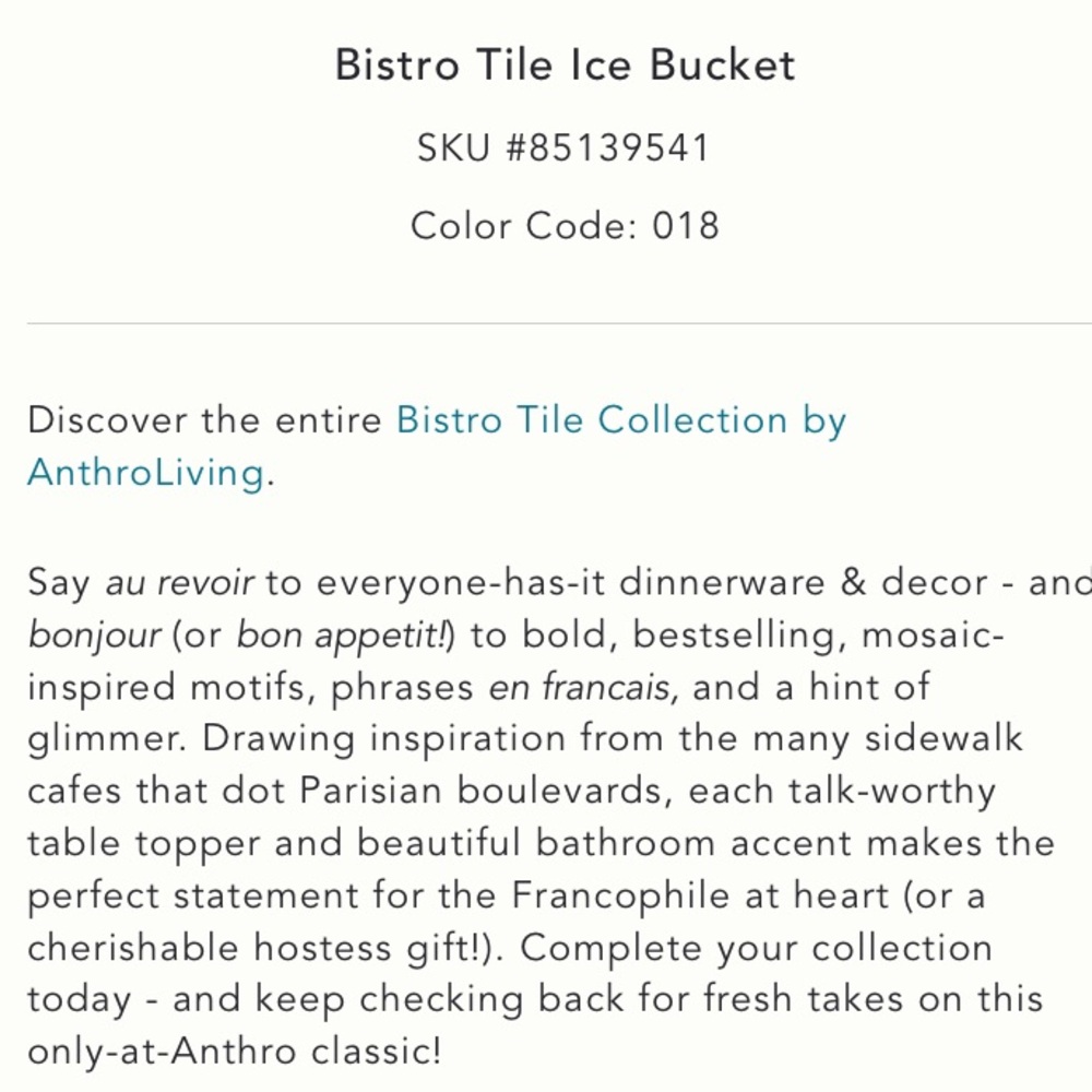 Anthropologie Bistro Tile Ice Bucket NWT - Picture 3 of 5